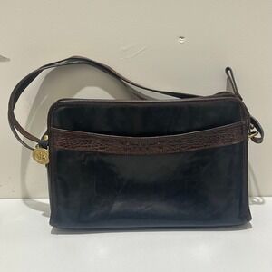 Vintage Brahmin Black Browm Leather Crocodile‎ Trim Shoulder Bag Purse Used